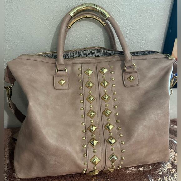 STEVE MADDEN🌟 Mauve with Gold Studs Oversized Boho Shoulder and Handle Bag - Picture 2 of 16